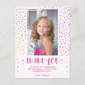 ピンクカラフルスターズガールフォト誕生日ありがとう ポストカード (正面)
