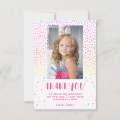 ピンクカラフルスター誕生日キッズガールフォト サンキューカード (正面)