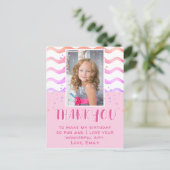 ピンクカラフルスター誕生日サンキューガールフォト ポストカード (スタンド正面)