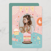 ピンクカラフルスパークルプリンセスフォト誕生日パーツ 招待状 (正面/裏面)