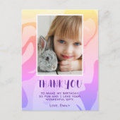 ピンクカラフルスワールガールフォト誕生日ありがとう ポストカード (正面)