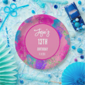 ピンクカラフルス絵を描プスプラッシュ誕生日 ペーパープレート (パーティー)