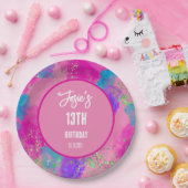 ピンクカラフルス絵を描プスプラッシュ誕生日 ペーパープレート (パーティー)