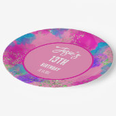 ピンクカラフルス絵を描プスプラッシュ誕生日 ペーパープレート (アングル)