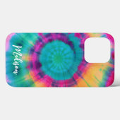 ピンクカラフルティール（緑がかった色）イエロー絞り染め水色名 Case-Mate iPhoneケース (裏面 (横))