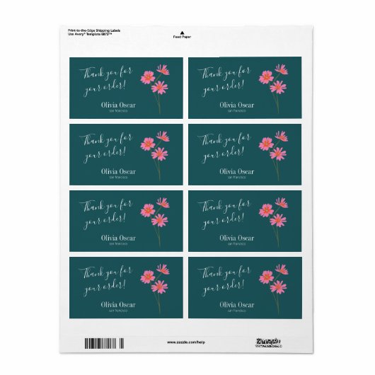 ピンクカラフルティール(緑がかった色)グリーンフローラサンキュービジネス ラベル (フルシート)