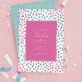 ピンクカラフルティール(緑がかった色)色彩の鮮やか紙吹雪ブライダルシャワー 招待状