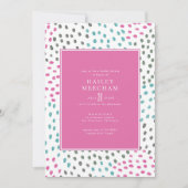 ピンクカラフルティール(緑がかった色)色彩の鮮やか紙吹雪ブライダルシャワー 招待状 (正面)