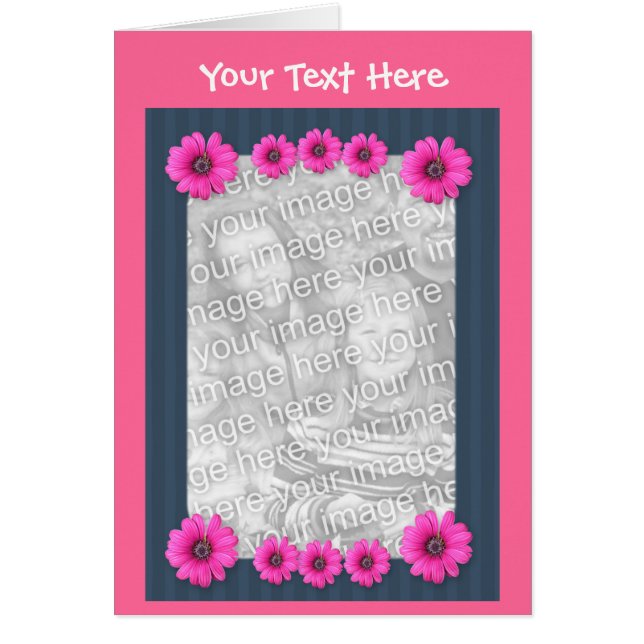 ピンクカラフルデイジーフラワーズフォトカード (正面)