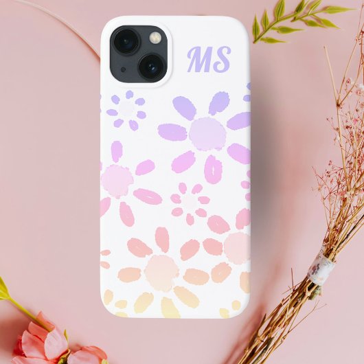 ピンクカラフルデイジー花水色ガーリー Case-Mate iPhoneケース