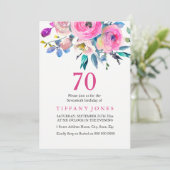 ピンクカラフルトロピカルフローラ70誕生日招待状 招待状 (スタンド正面)