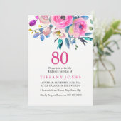 ピンクカラフルトロピカルフローラ80誕生日招待状 招待状 (スタンド正面)