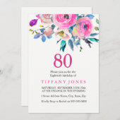 ピンクカラフルトロピカルフローラ80誕生日招待状 招待状 (正面/裏面)