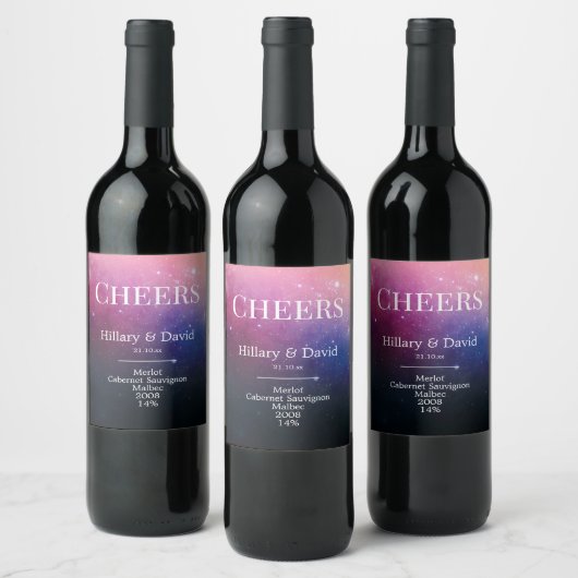 ピンクカラフルネブラ結婚ス ワインラベル (ボトル)