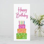 ピンクカラフルハッピーバースデーキャンドルフラットカード (スタンド正面)