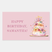 ピンクカラフルハッピーバースデー 長方形シール (正面)