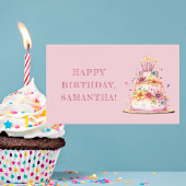 ピンクカラフルハッピーバースデー 長方形シール