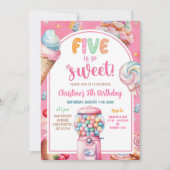ピンクカラフルパステルキャンディーズKid's 5誕生日 招待状 (正面)
