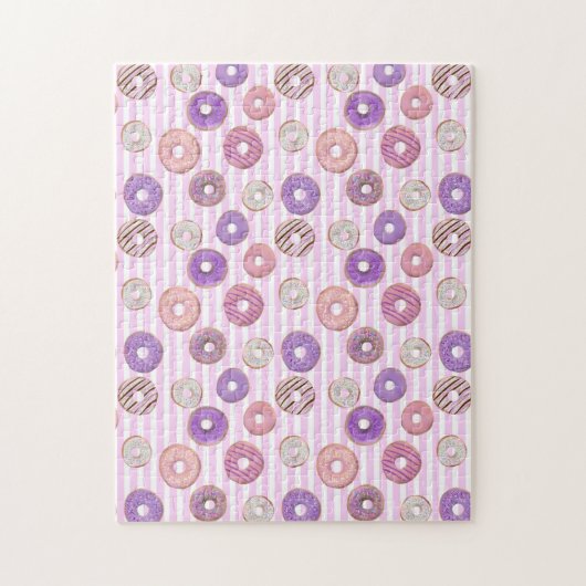 ピンクカラフルパステルドーナツイラストレーション ジグソーパズル (縦)