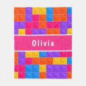 ピンクカラフルパープル建物ブロックカスタム フリースブランケット (正面)