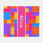 ピンクカラフルパープル建物ブロックカスタム フリースブランケット (正面(横))