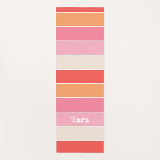 ピンクカラフルピーチパーソナライズされたカラーストライプ ヨガマット (正面)