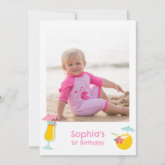 ピンクカラフルフォトパイナップルアロハ誕生日 招待状 (裏面)