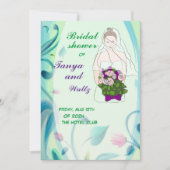 ピンクカラフルフローラフラワー縁どブライダルシャワー 招待状 (正面)