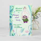 ピンクカラフルフローラフラワー縁どブライダルシャワー 招待状 (スタンド正面)