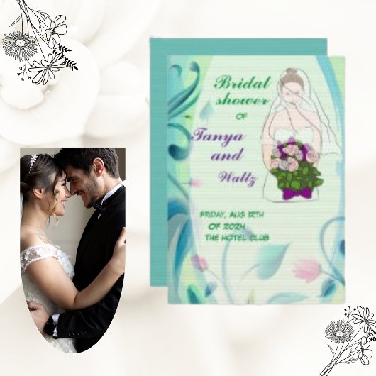 ピンクカラフルフローラフラワー縁どブライダルシャワー 招待状