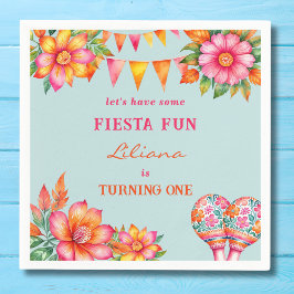 ピンクカラフルフローラブルーフェスタ1st誕生日 スタンダードカクテルナプキン