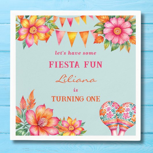 ピンクカラフルフローラブルーフェスタ1st誕生日 スタンダードカクテルナプキン