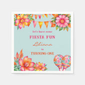 ピンクカラフルフローラブルーフェスタ1st誕生日 スタンダードカクテルナプキン (正面)