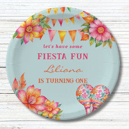ピンクカラフルフローラブルーフェスタ1st誕生日 ペーパープレート