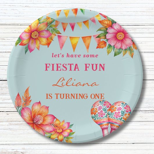 ピンクカラフルフローラブルーフェスタ1st誕生日 ペーパープレート
