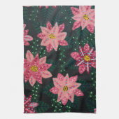 ピンクカラフルフローラブーケ キッチンタオル (縦)