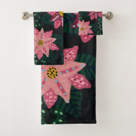 ピンクカラフルフローラブーケ バスタオルセット