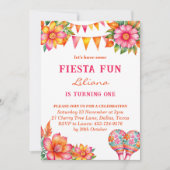 ピンクカラフルフローラメキシカンフィエスタ1歳 招待状 (正面)