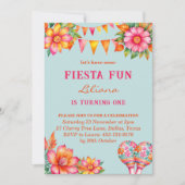 ピンクカラフルフローラメキシカンフィエスタ1歳 招待状 (正面)