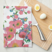 ピンクカラフルフローラ植物花 キッチンタオル (四つ折り)