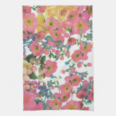 ピンクカラフルフローラ植物花 キッチンタオル (縦)