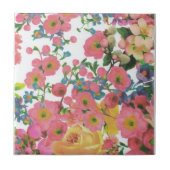 ピンクカラフルフローラ植物花 タイル (正面)