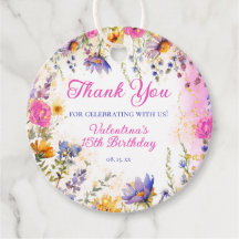 ピンクカラフルフローラ誕生日ティーパーティーありがとう