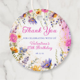 ピンクカラフルフローラ誕生日ティーパーティーありがとう フェイバータグ