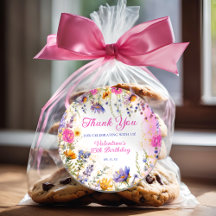 ピンクカラフルフローラ誕生日ティーパーティーありがとう