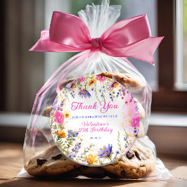 ピンクカラフルフローラ誕生日ティーパーティーありがとう ラウンドシール