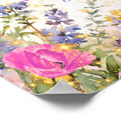 ピンクカラフルフローラ誕生日ティーパーティーへようこそ ポスター (角)