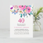 ピンクカラフルフローラ40th誕生日パーティー招待状 招待状 (スタンド正面)