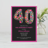 ピンクカラフルブラック女子40歳の誕生日パーティー 招待状 (スタンド正面)