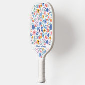 ピンクカラフルブルーガーデンフラワーカスタムズ文字名 ピックルボールラケット (左)
